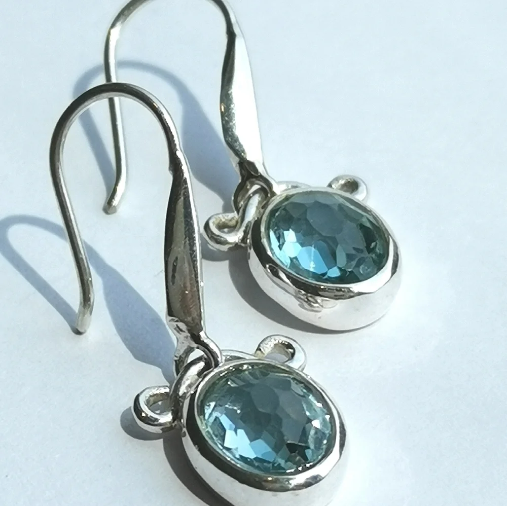 NEW sterling silver blue topaz dangle earrings